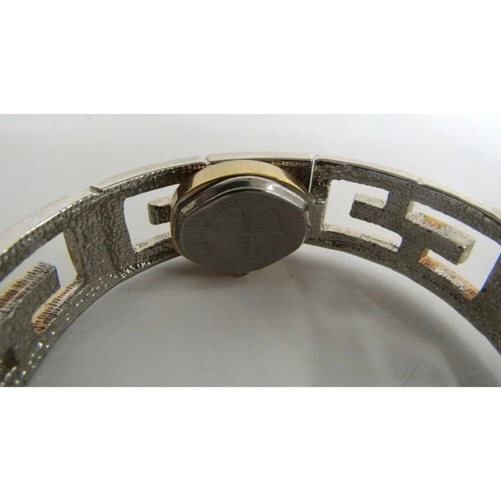 Guess Wrist Watch Vintage Goldtone Silver Rhinestone G Bangle Hidden Face Quartz